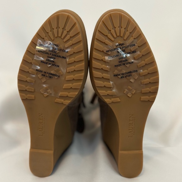 Lauren Ralph Lauren Steph Women’s Taupe Suede Shearing Trim Booties - Picture 5 of 10